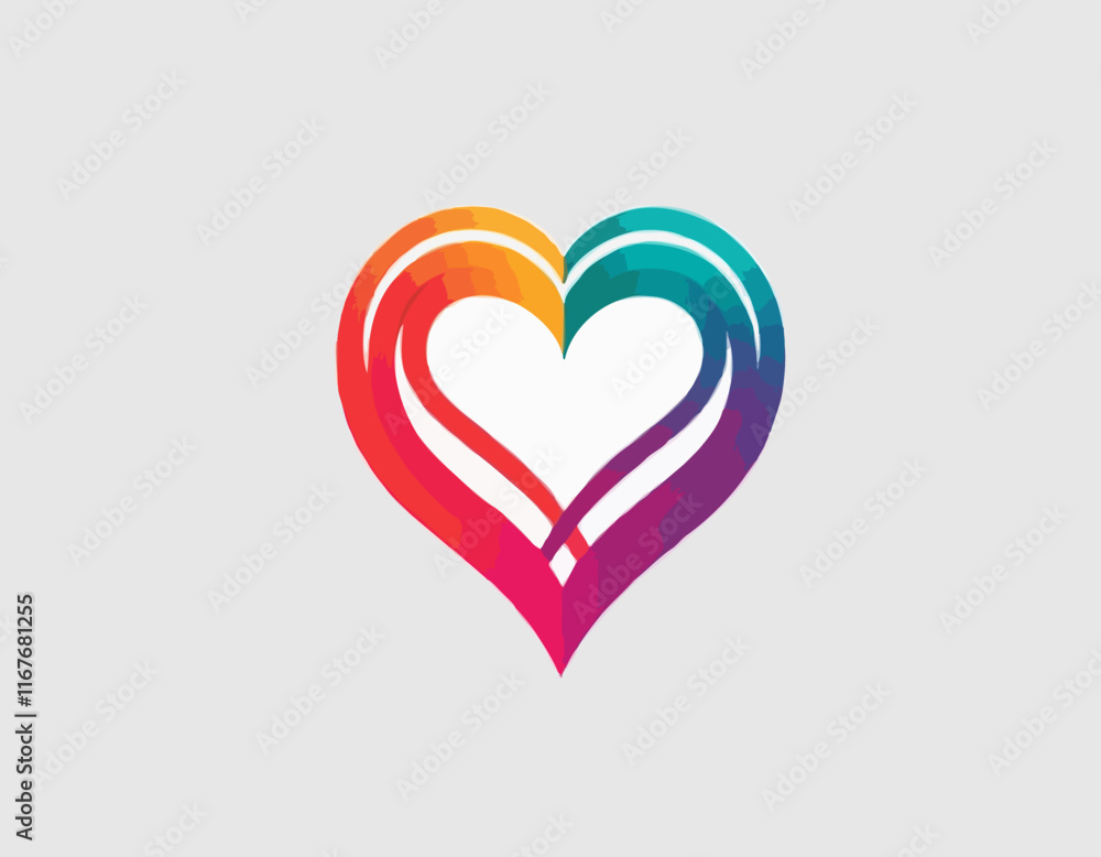 Fototapete abstract gradient line in the shape of a heart. vector loop ribbon. a colorful symbol of love. desig