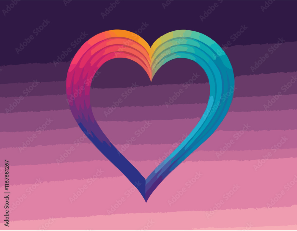 Fototapete abstract gradient line in the shape of a heart. vector loop ribbon. a colorful symbol of love. desig