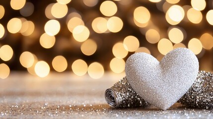 Fototapeta premium Celebratory heart decoration home photography festive close-up love concept with glittering bokeh effect
