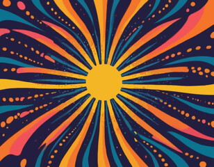 Sun Ray Radial Bg. Psychedelic Swirl Carnival Pattern. Retro Waves, Swirl, Twirl Background. Abstract Groovy Texture. Y2k Aesthetic