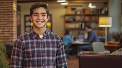 Obraz premium Smiling Young Businessman in Modern Office