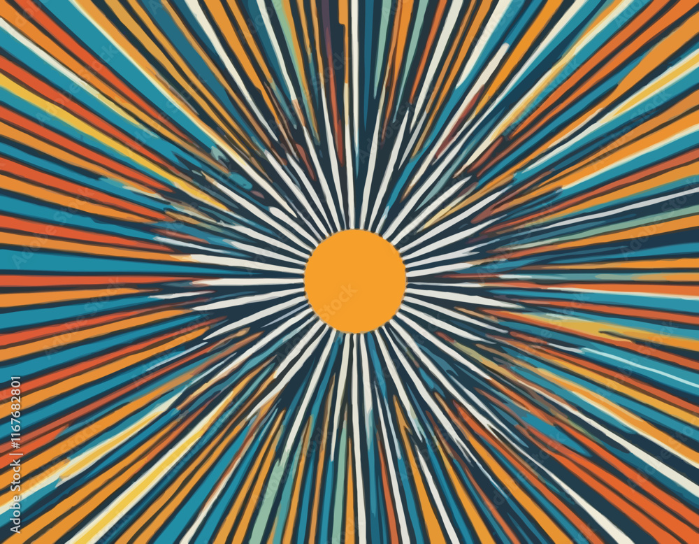 Poster radial psychedelic swirl pattern. sun burst background. abstract retro line patterns.