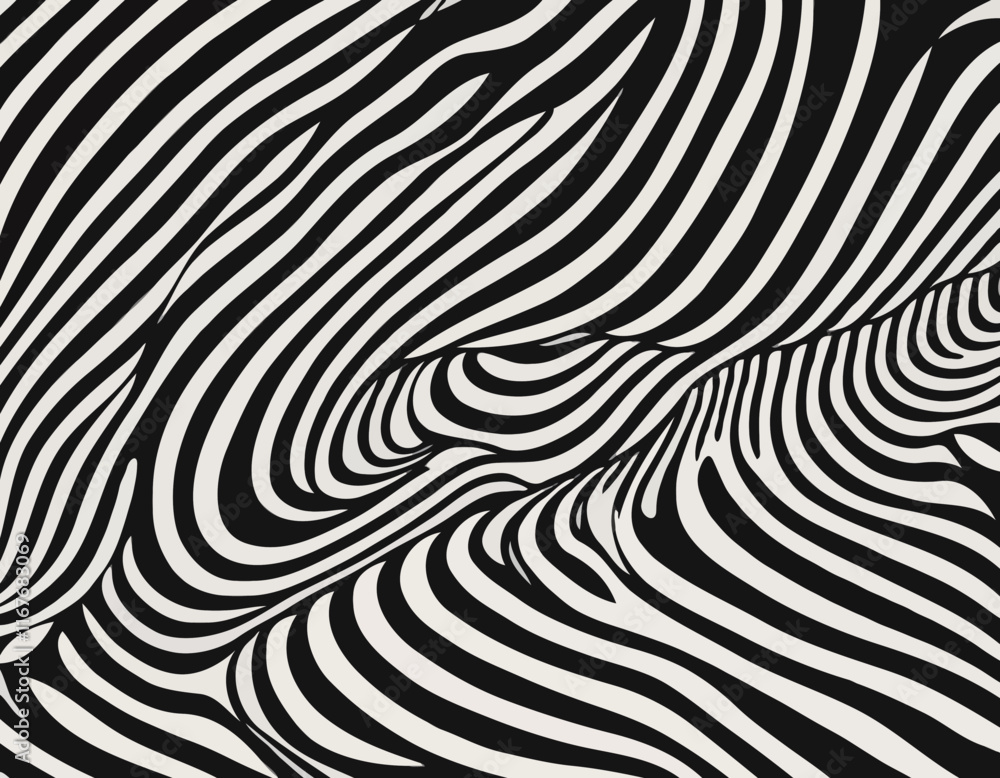 Poster abstract background with distorted lines. vector seamless pattern with wavy stripes. decorative blac