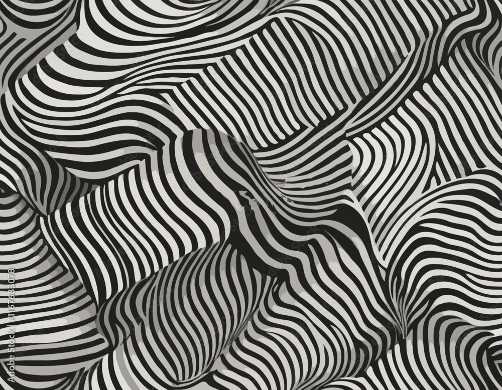 Poster abstract background with distorted lines. vector seamless pattern with wavy stripes. decorative blac