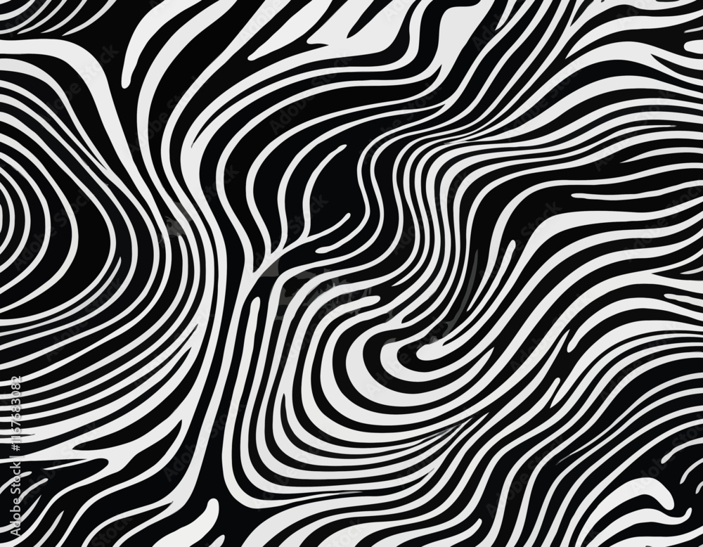 Poster abstract background with distorted lines. vector seamless pattern with wavy stripes. decorative blac