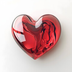 Bright red heart resting on a minimalist white background, showing elegance, simplicity and the symbol of love and affection in modern design