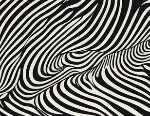 Abstract Background with Distorted Lines. Vector Seamless Pattern with Wavy Stripes. Decorative Black and White Striped Distortion Effect