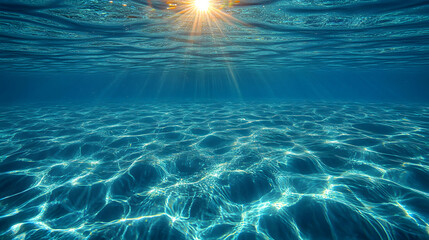 Tranquil Ocean View with Sparkling Sunlight Reflection on Clear Turquoise Waters, Capturing the Serenity and Beauty of an Endless Horizon on a Calm Day