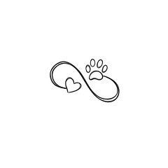 line art illustration pet care, dog footprint. Dog paw tattoo idea, dog footprint