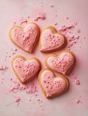 Obraz premium cookie hearts on a pink background. Valentin. romance. sweets