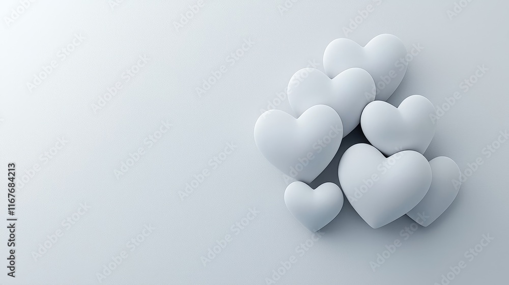 Poster Symbolic white hearts representing love and unity on minimalist background