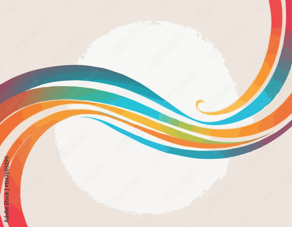 Poster Abstract Vector Frame with Curve Color Lines. Swirl Ribbons Pattern with Gradient Lines.