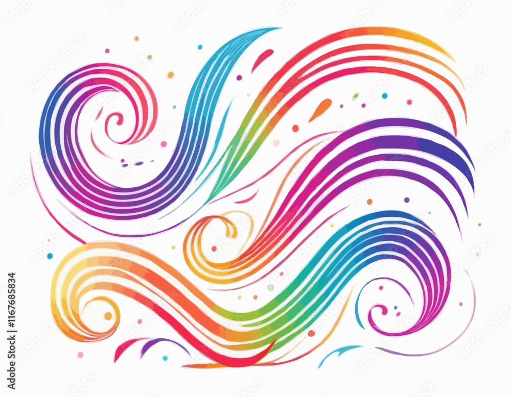 Poster abstract wavy rainbow lines. vector celebration squiggle ribbons. swirl neon colored lines. backgrou