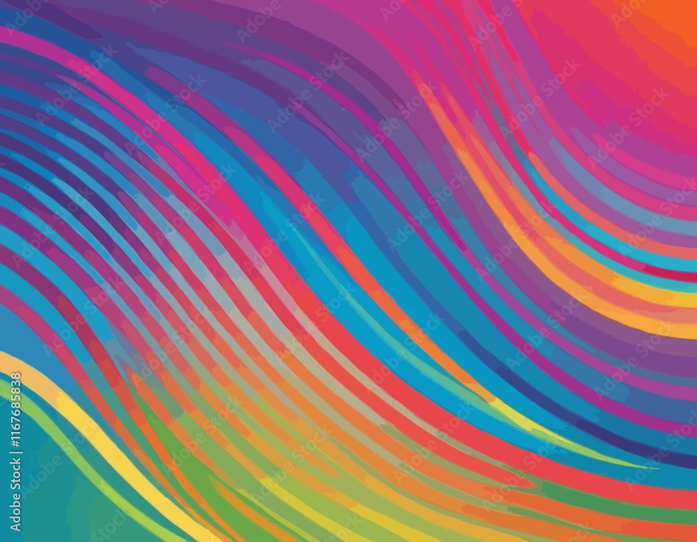 Poster abstract wavy rainbow lines. vector celebration squiggle ribbons. swirl neon colored lines. backgrou