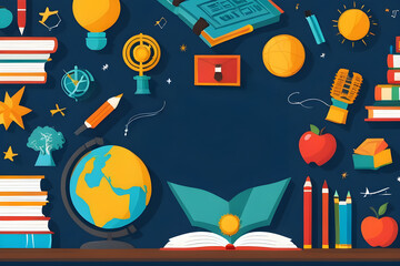 Obraz premium Open book surrounded by school supplies celebrating international day of education