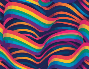 Abstract Wavy Rainbow Lines. Vector Celebration Squiggle Ribbons. Swirl Neon Colored Lines. Background with Gradient Curve Shapes