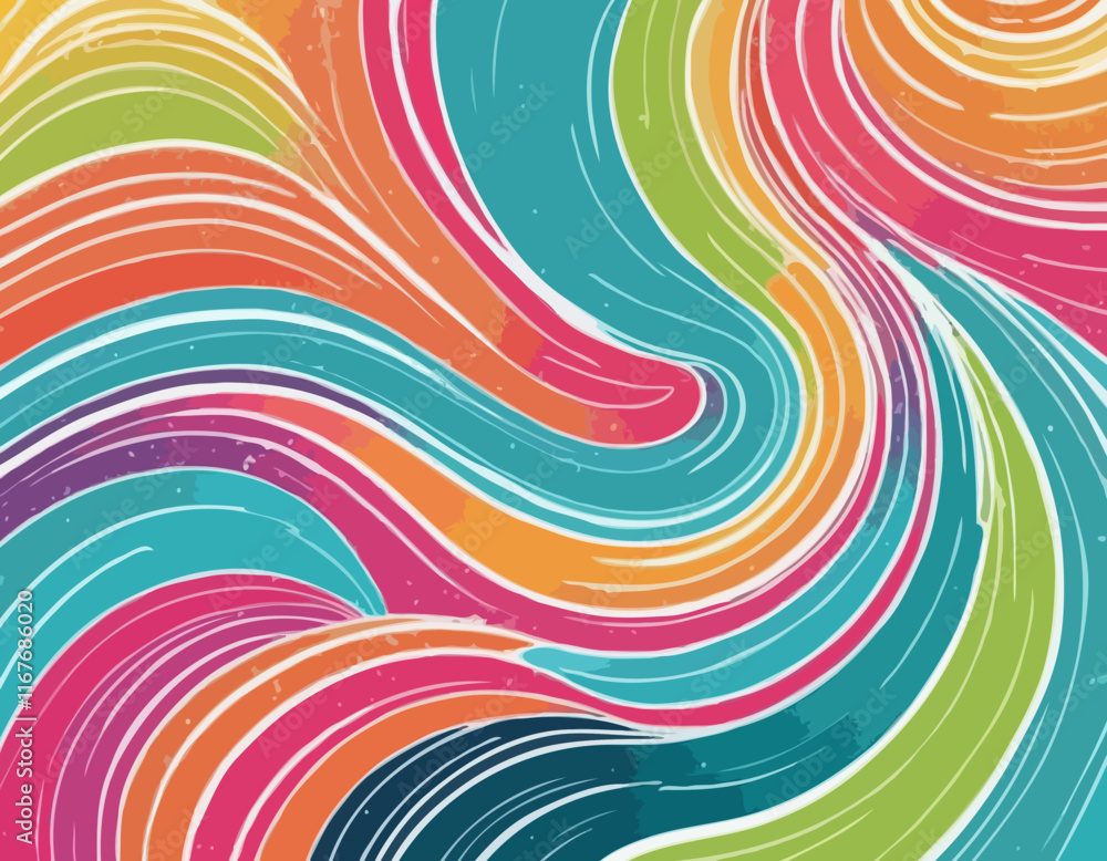 Poster geometric background with dynamic blue and green line shapes. vector pattern with squiggle gradient 