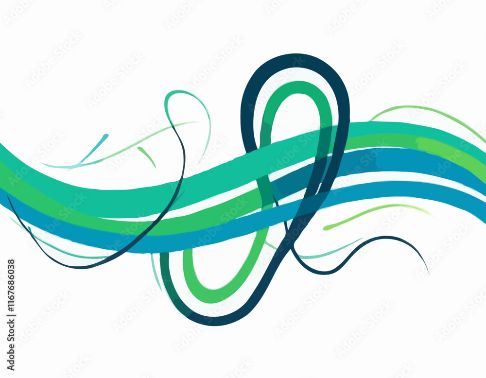 Poster geometric background with dynamic blue and green line shapes. vector pattern with squiggle gradient 