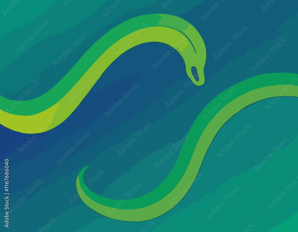 Poster geometric background with dynamic blue and green line shapes. vector pattern with squiggle gradient 