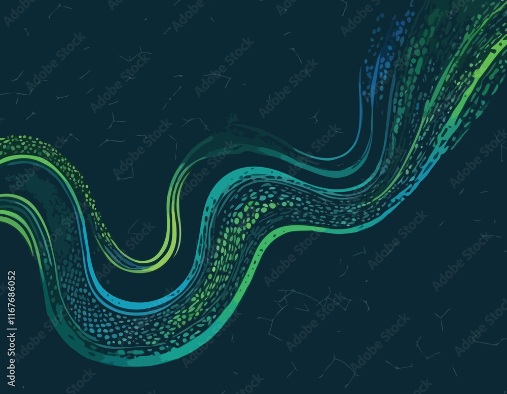 Poster geometric background with dynamic blue and green line shapes. vector pattern with squiggle gradient 