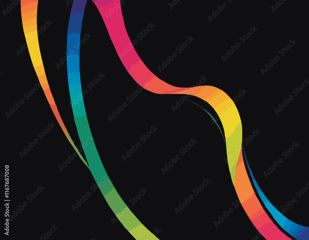 Poster abstract lines with gradients on a black background. a color squiggle curve pattern shape. vector ra