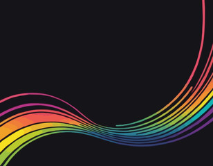 Colorful Gradient Curves on Dark Background, Abstract Wavy Line Pattern Design, Vibrant Vector Squiggles, Modern Artistic Illustration.