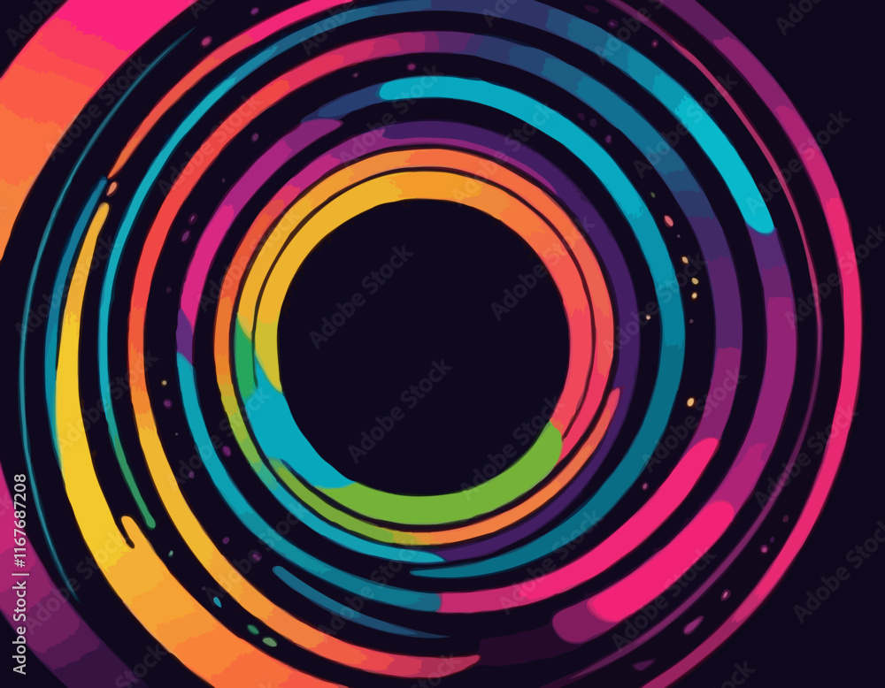 Poster bright gradient lines on a dark background. colorful vivid curve frame. celebration background with 
