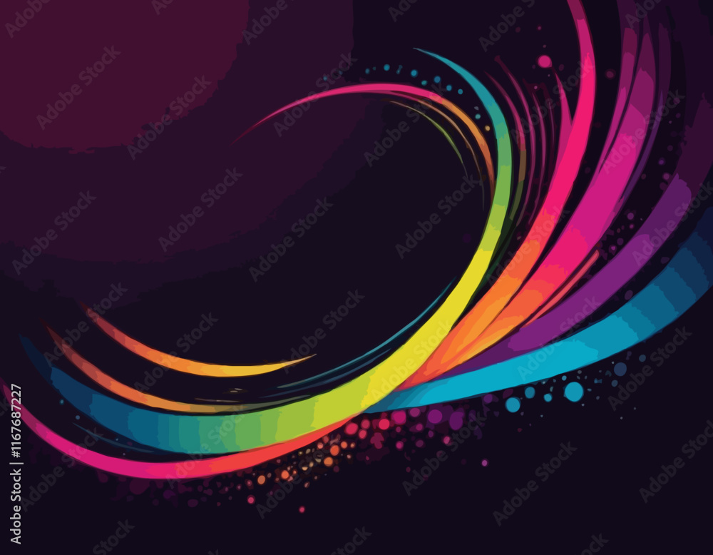 Aufkleber bright gradient lines on a dark background. colorful vivid curve frame. celebration background with 