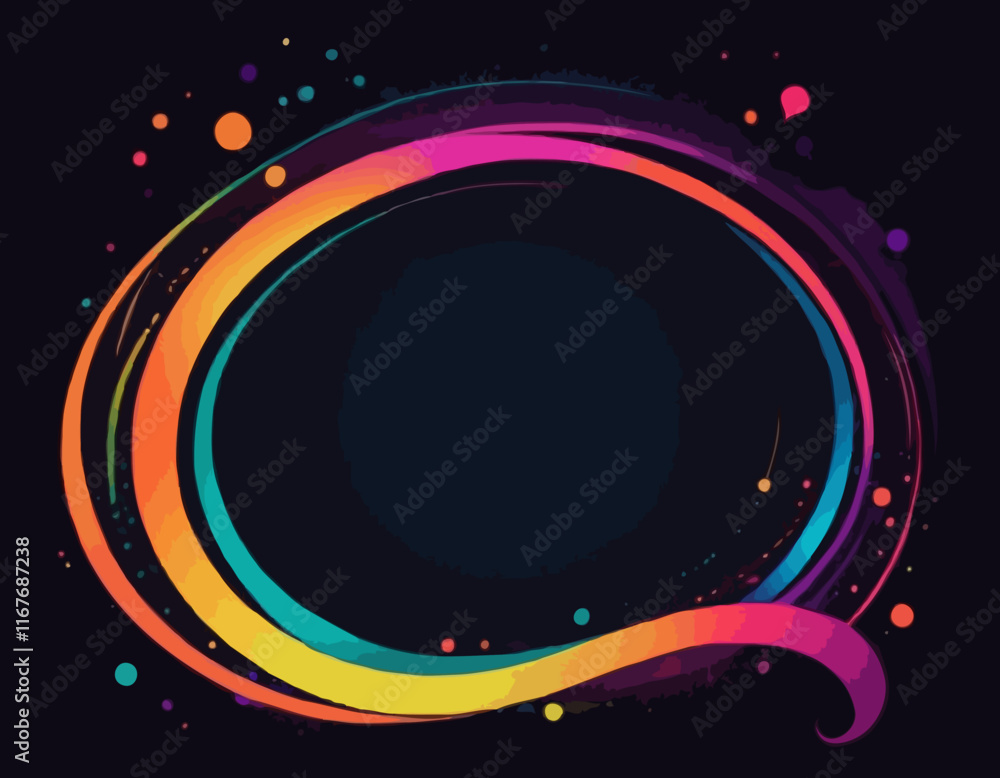 Poster bright gradient lines on a dark background. colorful vivid curve frame. celebration background with 