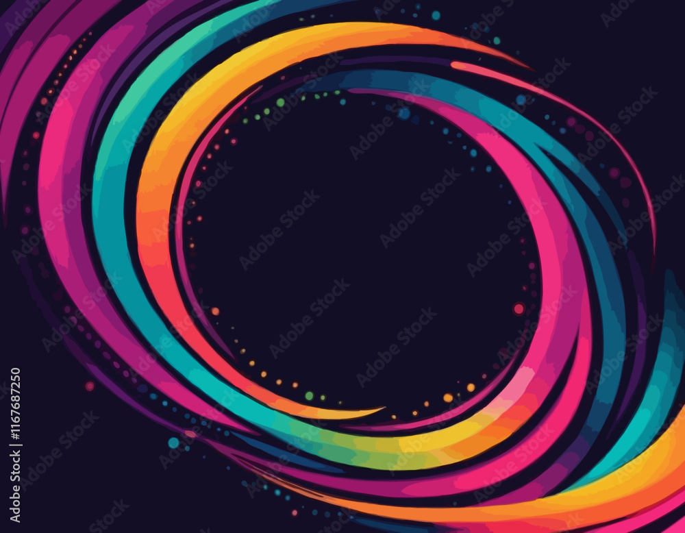 Poster bright gradient lines on a dark background. colorful vivid curve frame. celebration background with 