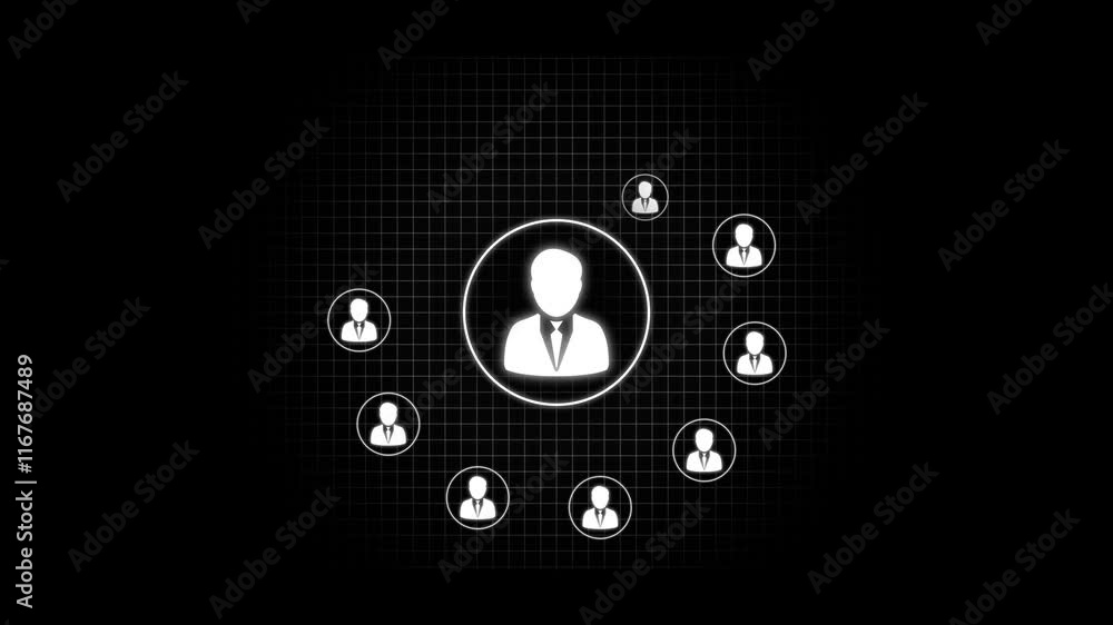 Aufkleber social people connecting people with wire .network icons video animation animation of a scope and ne