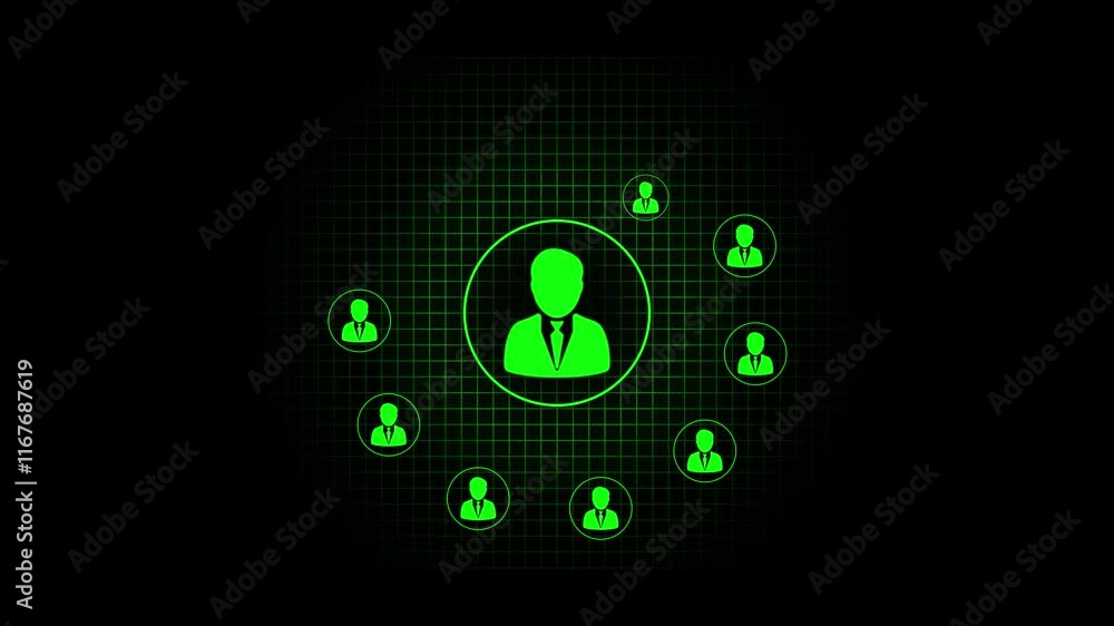 Aufkleber social people connecting people with wire .network icons video animation animation of a scope and ne