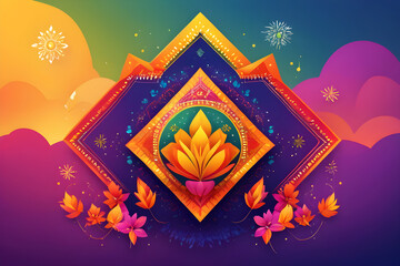 Vibrant makar sankranti celebration with lotus flower and fireworks