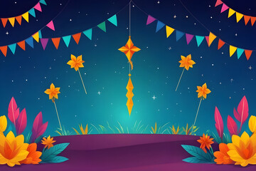 Fototapeta premium Colorful makar sankranti celebration with festive decorations and night sky