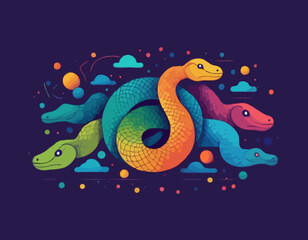 Colorful Snake - Symbol of the Chinese 2025 New Year. Vector Abstract Illustration of a Linear Gradient Colored Reptiles. Cute Geometric Pattern. A New Year's Greeting Card.