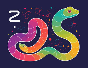 Colorful Snake - Symbol of the Chinese 2025 New Year. Vector Abstract Illustration of a Linear Gradient Colored Reptiles. Cute Geometric Pattern. A New Year's Greeting Card.
