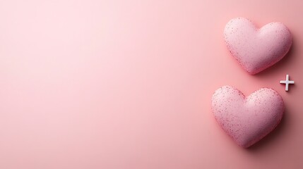 Fototapeta premium Two Pink Hearts Plus Sign on Pink Background