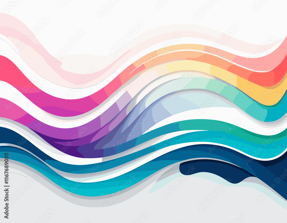 Poster abstract background with gradient color wave pattern. 3d wavy rainbow lines. vector geometric design