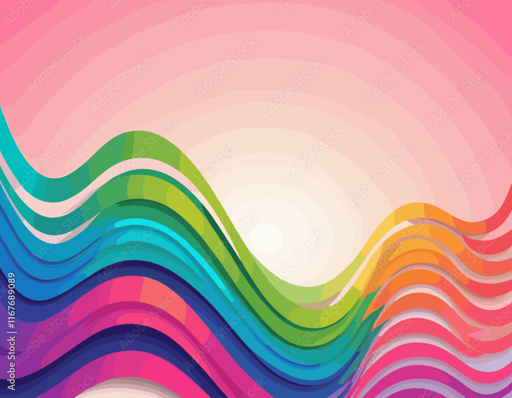 Poster abstract background with gradient color wave pattern. 3d wavy rainbow lines. vector geometric design