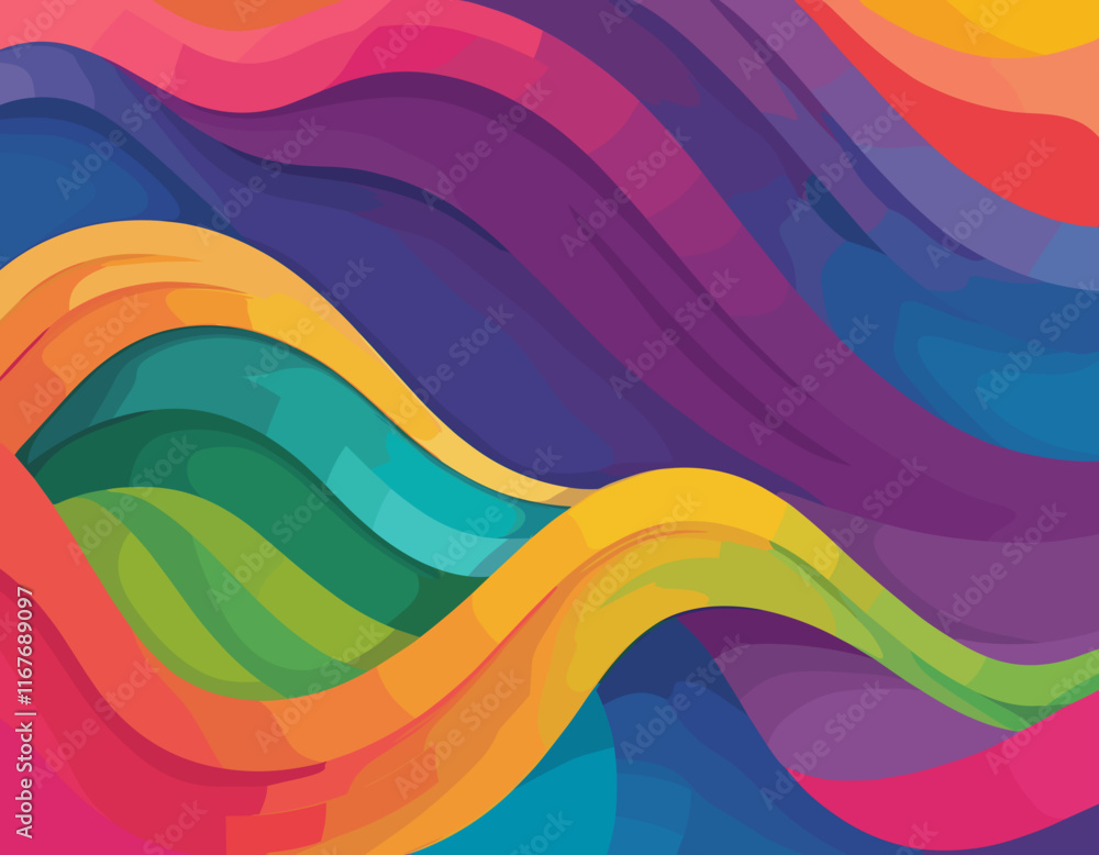 Poster abstract background with gradient color wave pattern. 3d wavy rainbow lines. vector geometric design