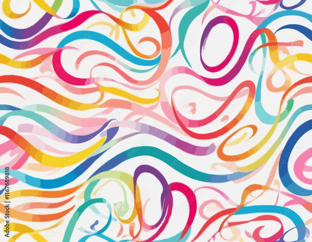 Poster abstract 3d pattern with squiggle gradient lines. curve and dynamic rainbow shapes on a white backgr