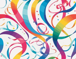 Abstract 3D Pattern with Squiggle Gradient Lines. Curve and Dynamic Rainbow Shapes on a White Background. Bright Colorful Carnival Party Ribbons