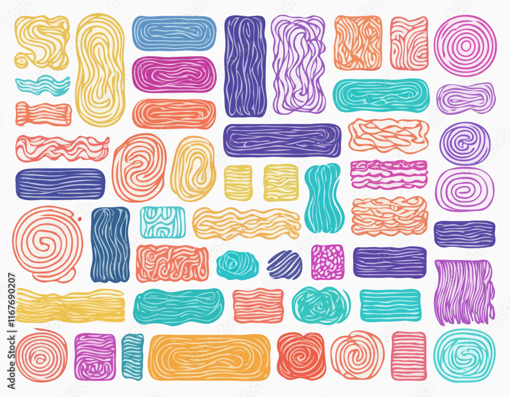 Poster set of gradient lines in doodle style. abstract 3d graphic design elements. vector color squiggle sh