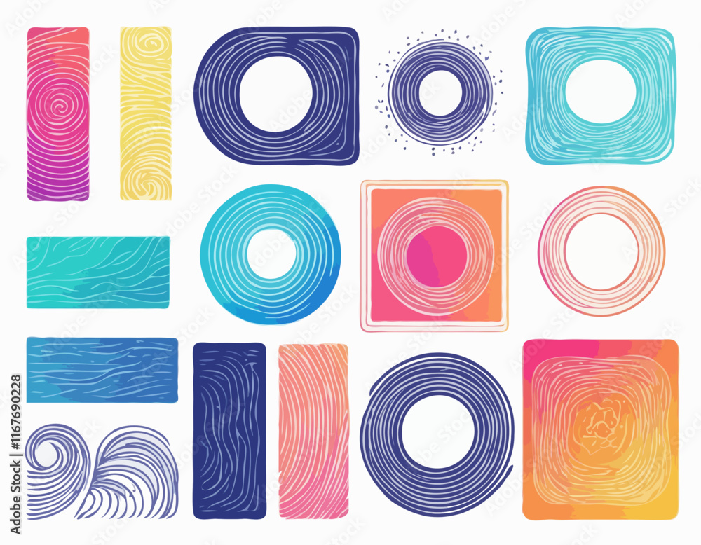 Poster set of gradient lines in doodle style. abstract 3d graphic design elements. vector color squiggle sh