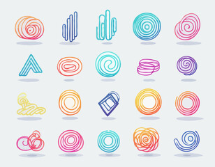 Set of Gradient Lines in Doodle Style. Abstract 3d Graphic Design Elements. Vector Color Squiggle Shapes