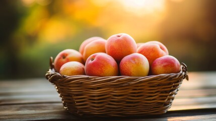Fresh Fruits in a Basket on a Table at Golden Hour