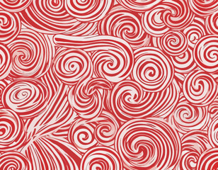 Swirl Candy Cane Patterns Set. Vector Red and White Wavy Background. Abstract Illustration of Lollipop, Caramel and Candy Cane Texture