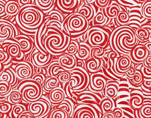 Swirl Candy Cane Patterns Set. Vector Red and White Wavy Background. Abstract Illustration of Lollipop, Caramel and Candy Cane Texture