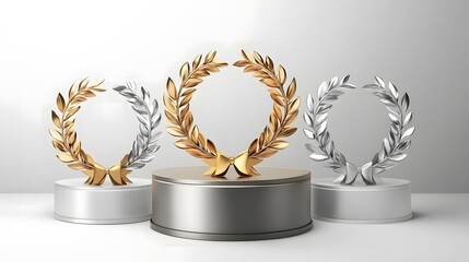 Three trophy designs featuring laurel wreaths.