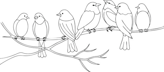 Abstract birds on branches continuous one line drawing